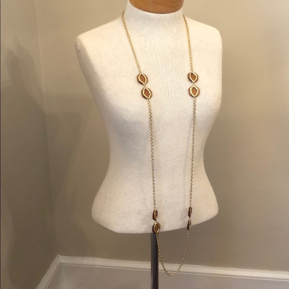 Vintage Station Necklace Amber Acrylic Accents - Picture 5 of 12